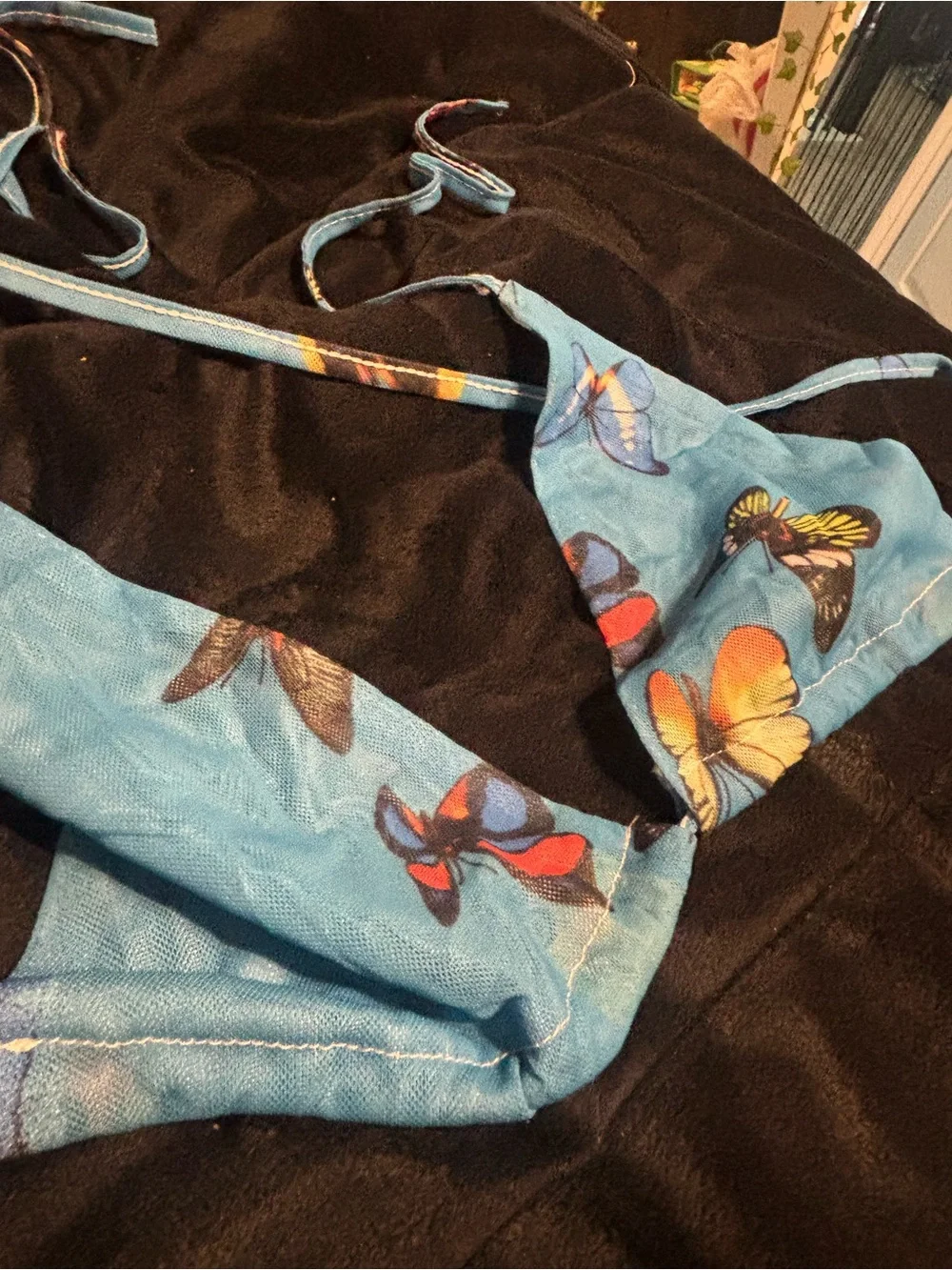 Blue Butterfly Print Triangle Bikini Set (NEVER WORN)